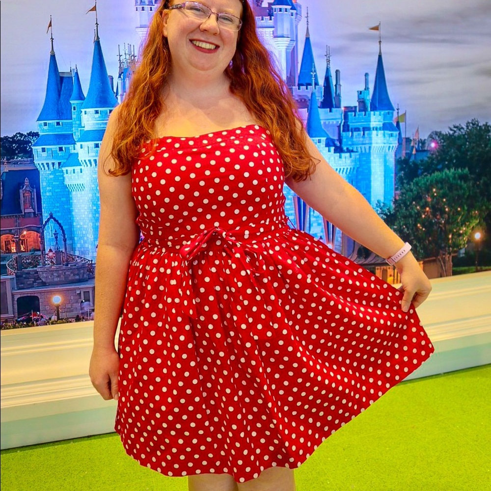 Active USA red & white polka dot strapless dress